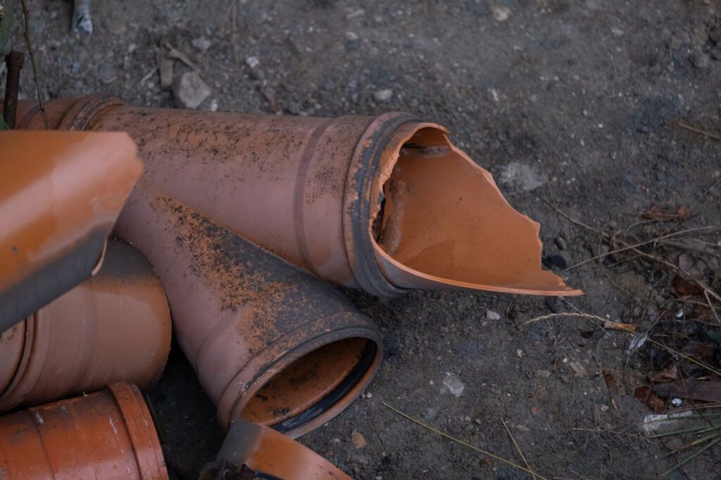 Broken sewer pipe after construction