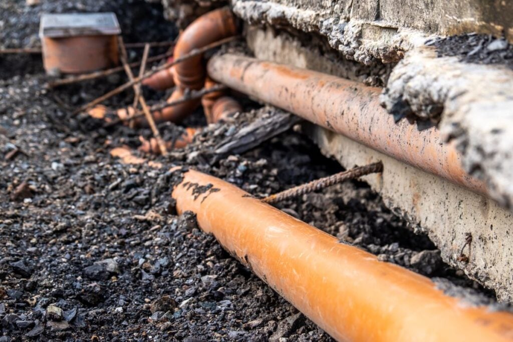 Broken pipes due to subsidence in the soil around the house