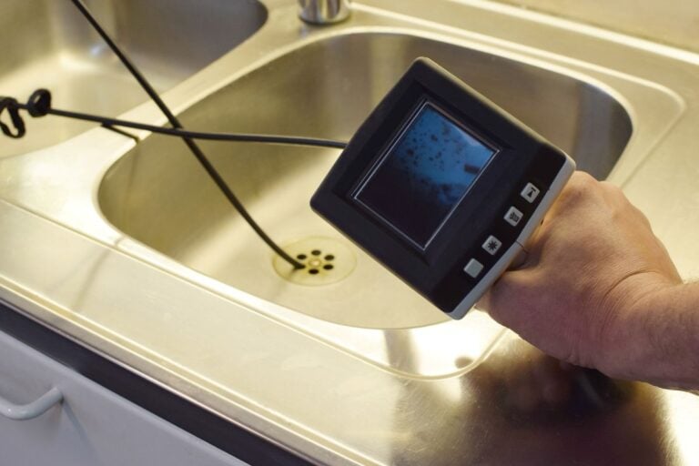 Checking drain pipe with borescope inspection camera