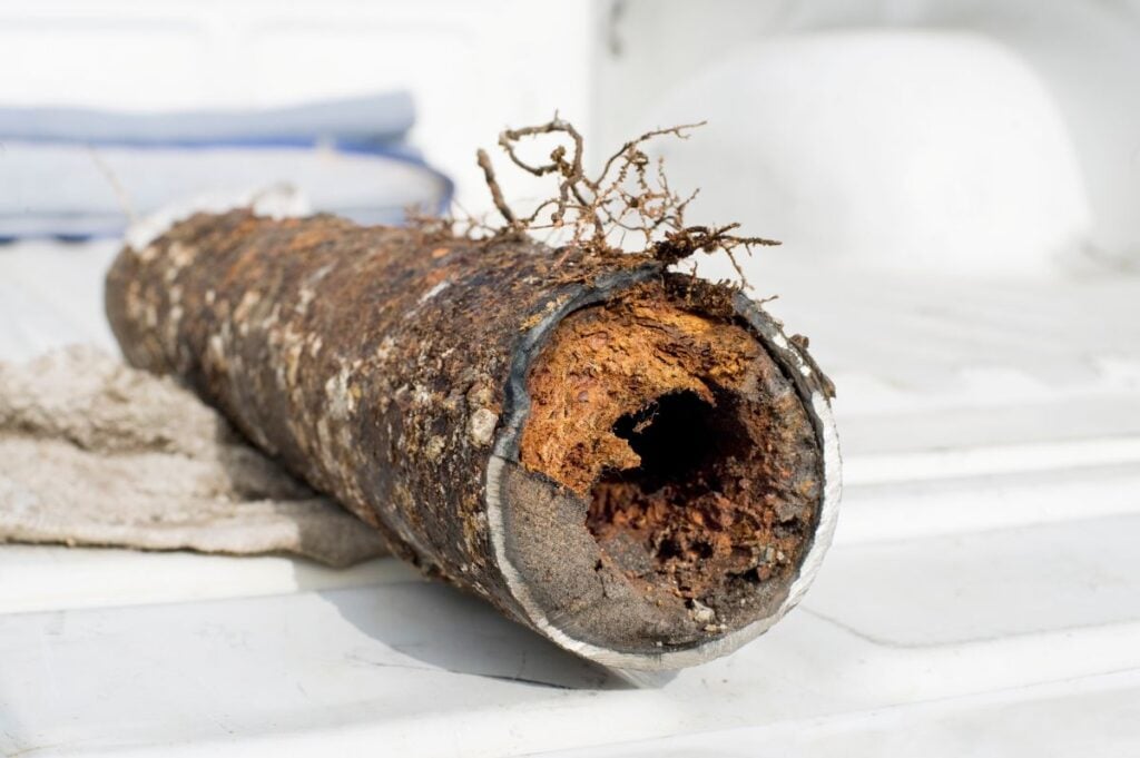 Clogged sewer pipe in need of a root killer